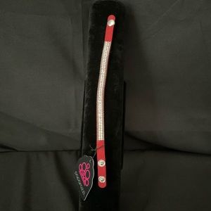 Red leather bracelet with white bling
